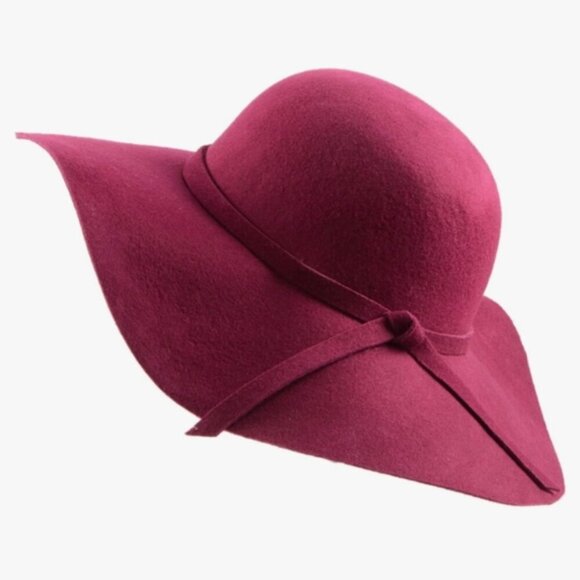 3/$20 Burgundy Felt Floppy Hat Womens One Size Ribbon Tie Accessory Wide Brim - Picture 1 of 12